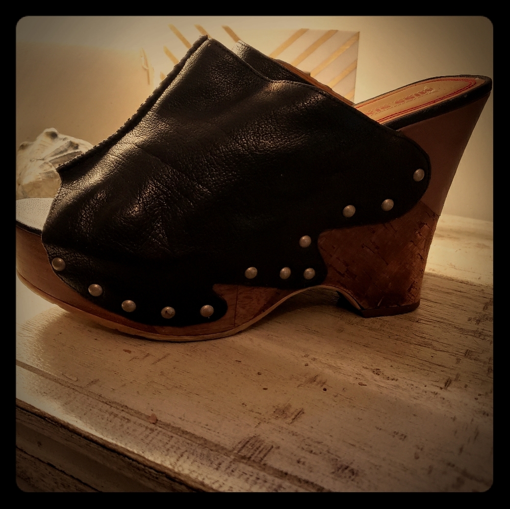 Miss Sixty Black Leather Wedge Platform